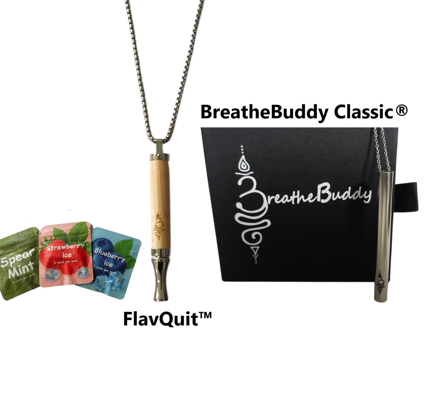 FlavQuit™ & BreatheBuddy® Classic Bundle – Flavour & Exhale Ritual Necklaces with 3 Flavour Core Packs