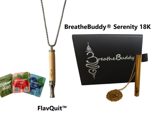 FlavQuit™ & BreatheBuddy® Serenity 18K Gold Bundle – Flavour & Exhale Ritual Necklaces with 3 Flavour Core Packs