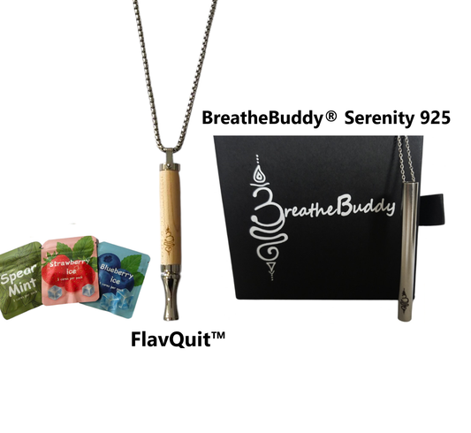 The Complete “Inhale & Exhale” Ritual System — Sterling Silver BreatheBuddy® Serenity + FlavQuit™ (9 Flavour Cores)