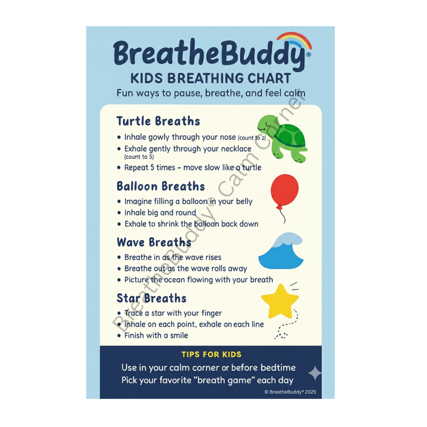 Calm Corner Breathing Exercise Chart - A2 Poster Digital Download | BreatheBuddy®