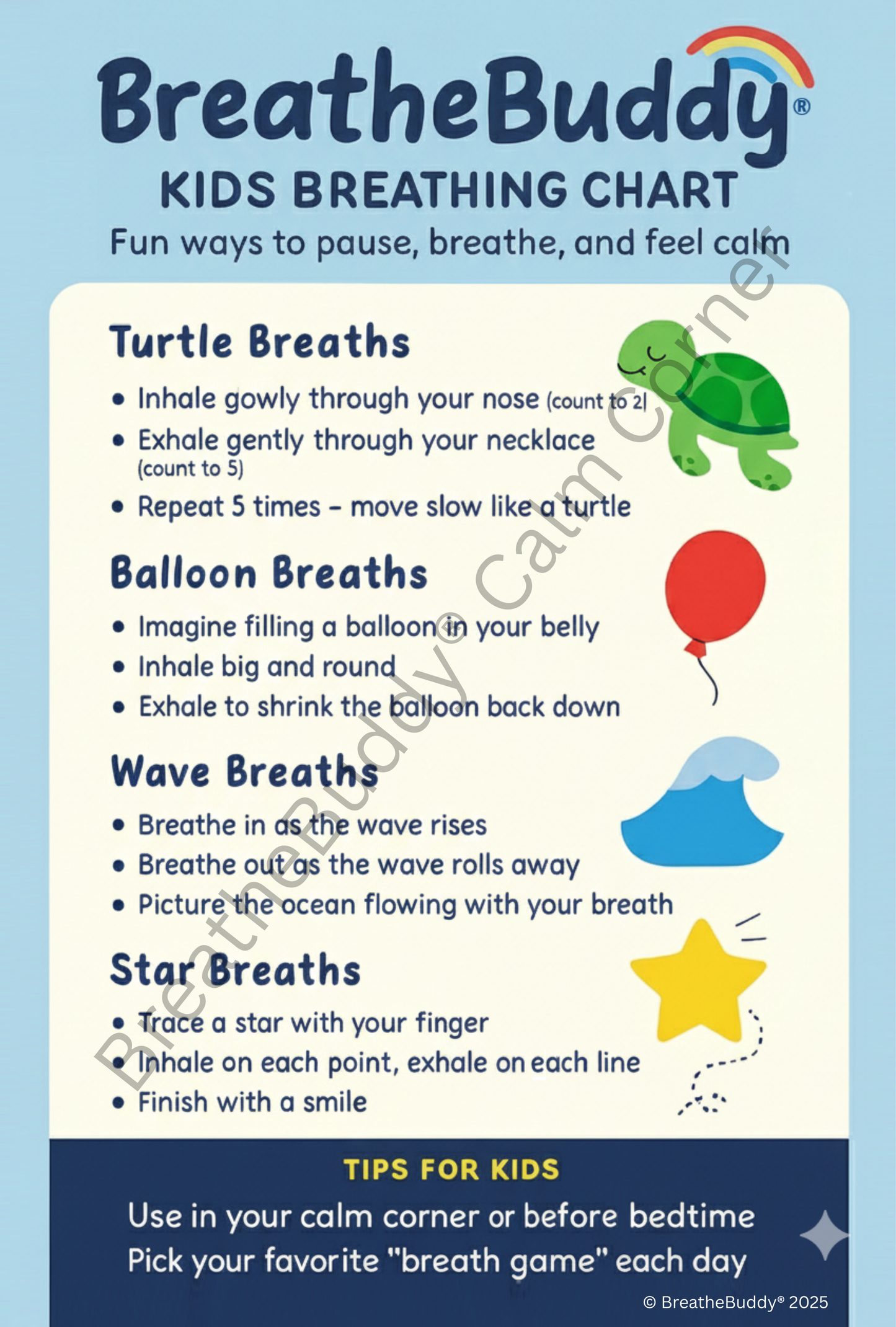 Calm Corner Breathing Exercise Chart - A2 Poster Digital Download | BreatheBuddy®