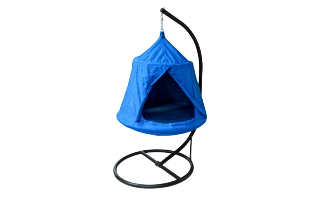 Sensory Tent Swing + Stand Bundle — Blue (Indoor Single‑Point Frame)