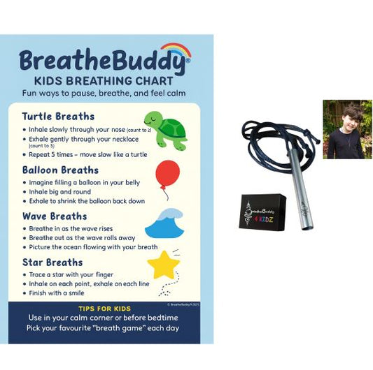 Kids Breathing Necklace with Breathing Exercise Chart, Emotional Regulation | BreatheBuddy® Calm Corner Set